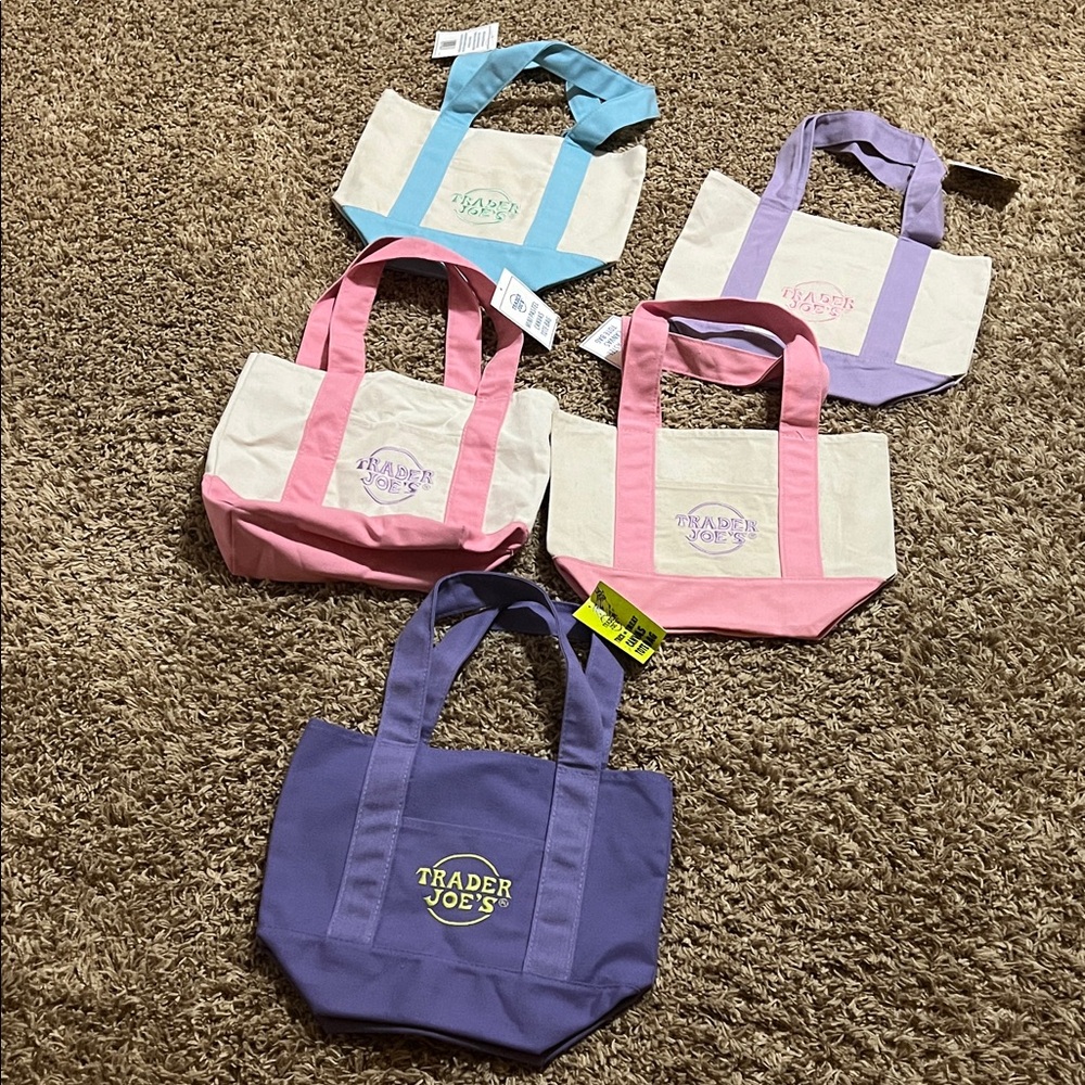 Trader Joe's Canvas Tote Bag Set - Purple, Pink, Blue